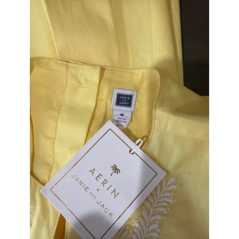 Janie & Jack Sunshine AERIN Embroidered Poplin Shift Dress Yellow Girls Size 6